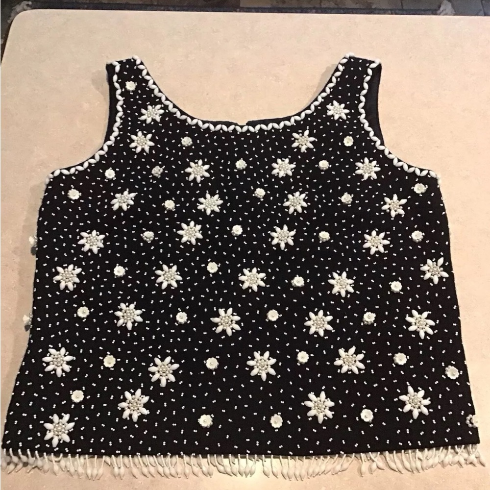 Vintage Ging Loo Hong Kong Beaded sleeveless sweater